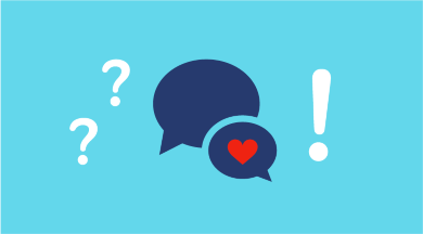 Illustration mit Sprechblasen und Fragezeichen und Ausrufezeichen. In einer Sprechblase ist ein rotes Herz integriert. Die Überschrift der Illustration lautet 'FAQ & Expert:innen'. Illustration mit Sprechblasen und Fragezeichen und Ausrufezeichen. In einer Sprechblase ist ein rotes Herz integriert. Die Überschrift der Illustration lautet 'FAQ & Expert:innen'.